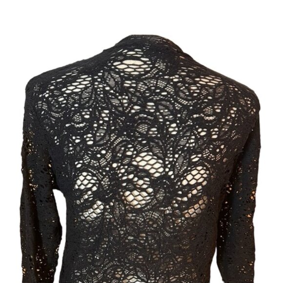 IRO Crochet Lace Cotton Blend Sweater Crew Neck Knit Long Sleeves Sheer Black 40 - Picture 4 of 16